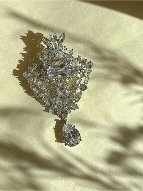 Vintage Style Royal Crystal Brooch - 3" Statement Piece